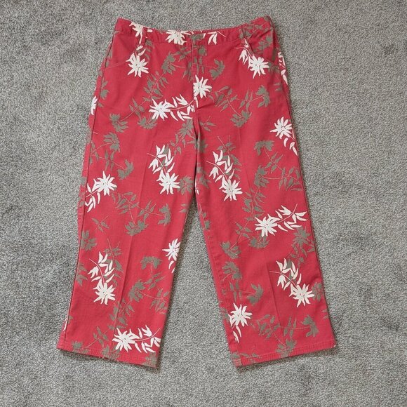 BIRCH HILL Pale Red Floral High Rise Front Zip Stretch Cotton Capris; Size 12 - Picture 1 of 3